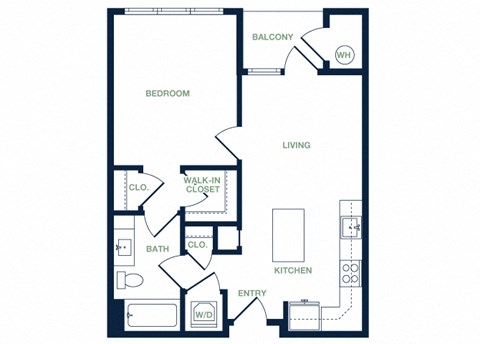 A2 2D floor plan 1 bed 1 bath