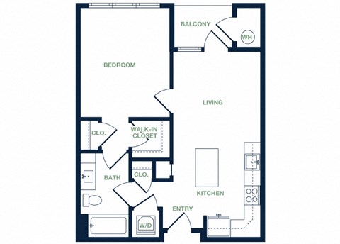 A3 2D floor plan 1 bed 1 bath