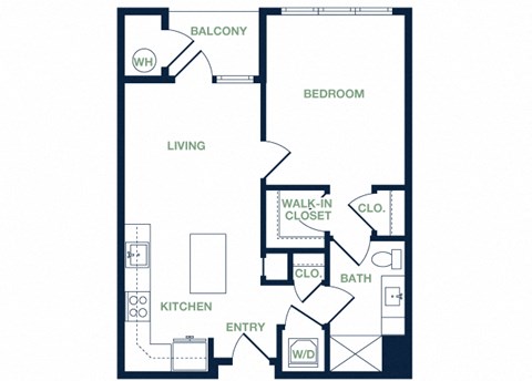 A4 2D floor plan 1 bed 1 bath