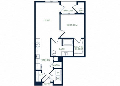 A6 2D floor plan 1 bed 1 bath