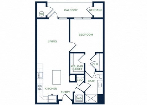 A7 2D floor plan 1 bed 1 bath