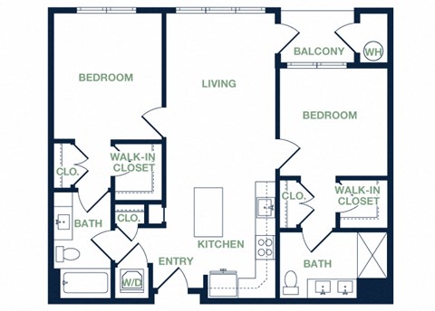 B1 2D floor plan 2 bed 2 bath