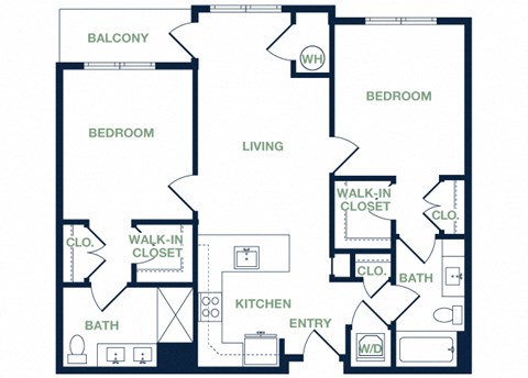 B4 2D floor plan 2 bed 2 bath