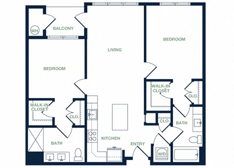 B8 2D floor plan 2 bed 2 bath