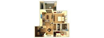 Almeria at Ocotillo A2 floor plan - 1 bedroom 1 bath - 3D