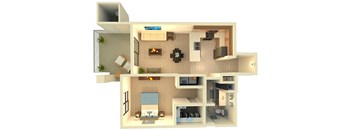 Almeria at Ocotillo A3 floor plan - 1 bedroom 1 bath - 3D