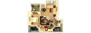 Almeria at Ocotillo A4 floor plan - 1 bedroom 1 bath - 3D