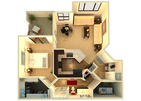 Almeria at Ocotillo A4 floor plan - 1 bedroom 1 bath - 3D