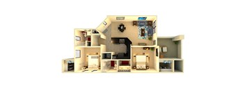 Almeria at Ocotillo B1 floor plan - 2 bedroom 2 bath - 3D
