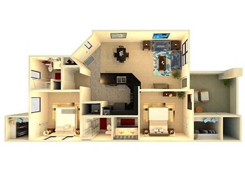 Almeria at Ocotillo B1 floor plan - 2 bedroom 2 bath - 3D