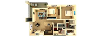 Almeria at Ocotillo B3 - floor plan - 2 bedroom 2 bath - 3D
