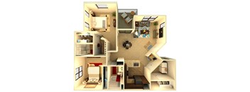Almeria at Ocotillo B4 - floor plan - 2 bedroom 2 bath - 3D