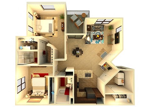 Almeria at Ocotillo B4 - floor plan - 2 bedroom 2 bath - 3D