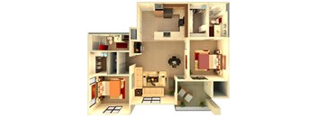 Almeria at Ocotillo B5 - floor plan - 2 bedroom 2 bath - 3D