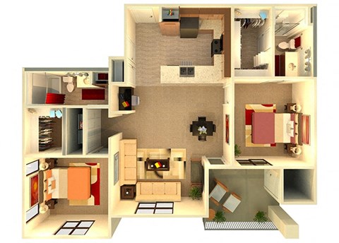 Almeria at Ocotillo B5 - floor plan - 2 bedroom 2 bath - 3D