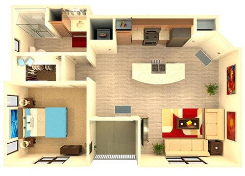 Almeria at Ocotillo L1 - Loft - floor plan - 1 bedroom 1 bath - 3D