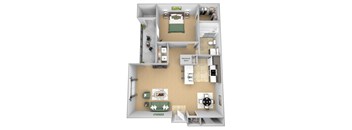 Asprey floor plan - A1 Aron - 1 bedroom and 1 bath - 3D Floor Plan