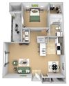 Asprey floor plan - A1 Aron - 1 bedroom and 1 bath - 3D Floor Plan Asprey floor plan - A1 Aron - 1 bedroom and 1 bath - 3D Floor Plan