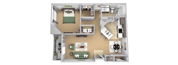 Asprey floor plan - A2 Ascott - 1 bedroom and 1 bath - 3D Floor Plan