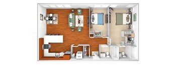 Harbor Hill Apartments - B1 - 2 bed 2 bath - 3D