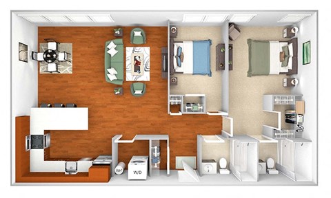 Harbor Hill Apartments - B1 - 2 bed 2 bath - 3D