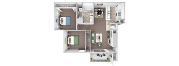 East Chase - B1 floor plan - 2 beds 1 bath - 3D