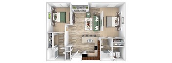 ABQ Uptown Apartments - B 1-5 (1) - 2 bedroom and 2 bath - 3D floor plan