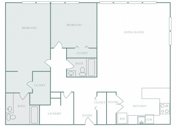 Harbor Hill Apartments floor plan B10 - 2 bed 2 bath - 2D Harbor Hill Apartments floor plan B10 - 2 bed 2 bath - 2D