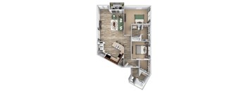 ABQ Uptown Apartments - B10 (1) - 2 bedroom and 2 bath - 3D floor plan