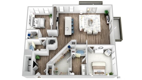 Juncture B11 floor plan 2 beds 2 baths 3D