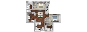 B11 - 2 Bed - 1Den - 2 Bath - The Airdrie at Paoli Station - 3D Floor Plan