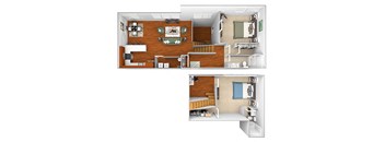 Harbor Hill Apartments - B12 - 2 bed 2 bath - 3D