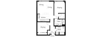 B12 - 2 Bed - 2 Bath - 977 Sq Ft - 2D - Willow Apartments