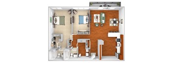 Harbor Hill Apartments - B13 - 2 bed 2 bath - 3D
