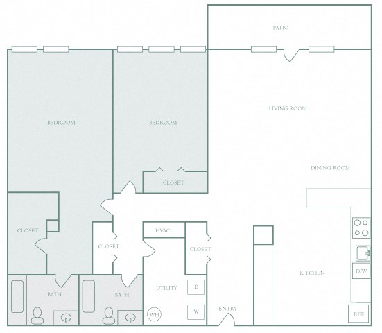 Harbor Hill Apartments floor plan B13 - 2 bed 2 bath - 2D Harbor Hill Apartments floor plan B13 - 2 bed 2 bath - 2D