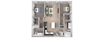 La Via - B13 - 2 bedroom 2 bath - 3D floor plan
