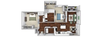 B13 - 2 Bed - 2 Bath - The Airdrie at Paoli Station - 3D Floor Plan