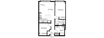 B13 - 2 Bed - 2 Bath - 1001 Sq Ft - 2D - Willow Apartments