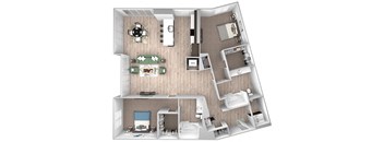 La Via - B14 - 2 bedroom 2 bath - 3D floor plan