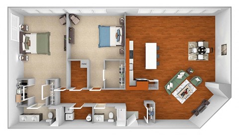 Harbor Hill Apartments - B15 - 2 bed 2 bath - 3D