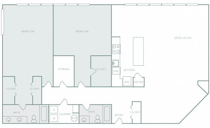Harbor Hill Apartments floor plan B15 - 2 bed 2 bath - 2D Harbor Hill Apartments floor plan B15 - 2 bed 2 bath - 2D