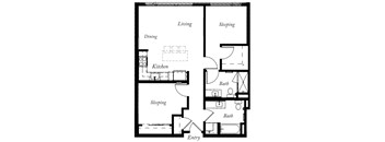 B18 - 2 Bed - 2 Bath - 908 Sq Ft - 2D - Willow Apartments