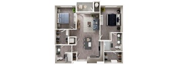 Arazo apartments - B1 - 2 bedroom 2 bath - 3D