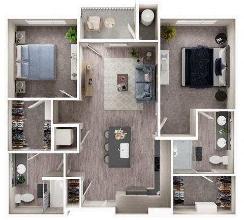 Arazo apartments - B1 - 2 bedroom 2 bath - 3D
