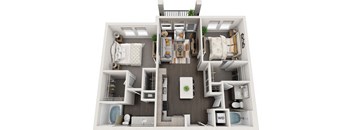 Rise at 2534 - B1 - 2 bedroom 2 bath - 3D