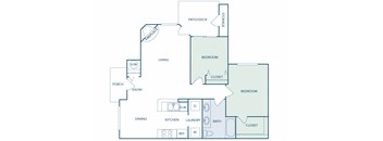 B1 - 2Bed 1 Bath - 898 Sq Ft - 2D