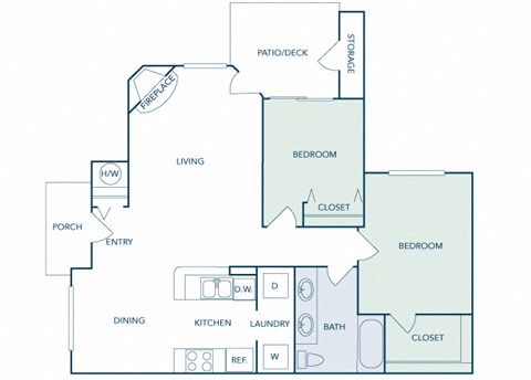 B1 - 2Bed 1 Bath - 898 Sq Ft - 2D