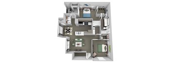 Weston Point - B1 - 2 bed - 1 bath - 3D floor plan