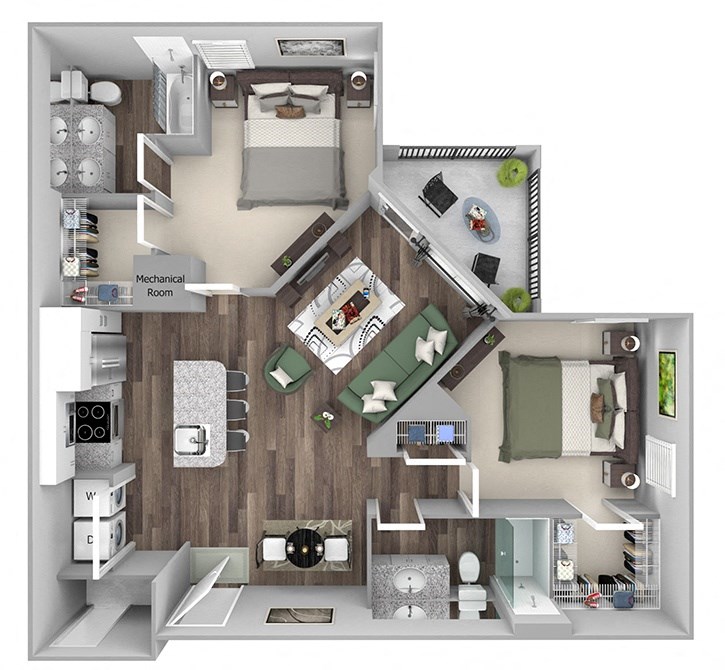 Bonterra Parc - B1 - 2 bedrooms and 2 bath - 3D floor plan Bonterra Parc - B1 - 2 bedrooms and 2 bath - 3D floor plan