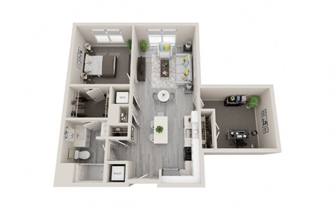 A20 - 1Bed 1Bath - Rockwell at Crown - 3D Floor Plan
